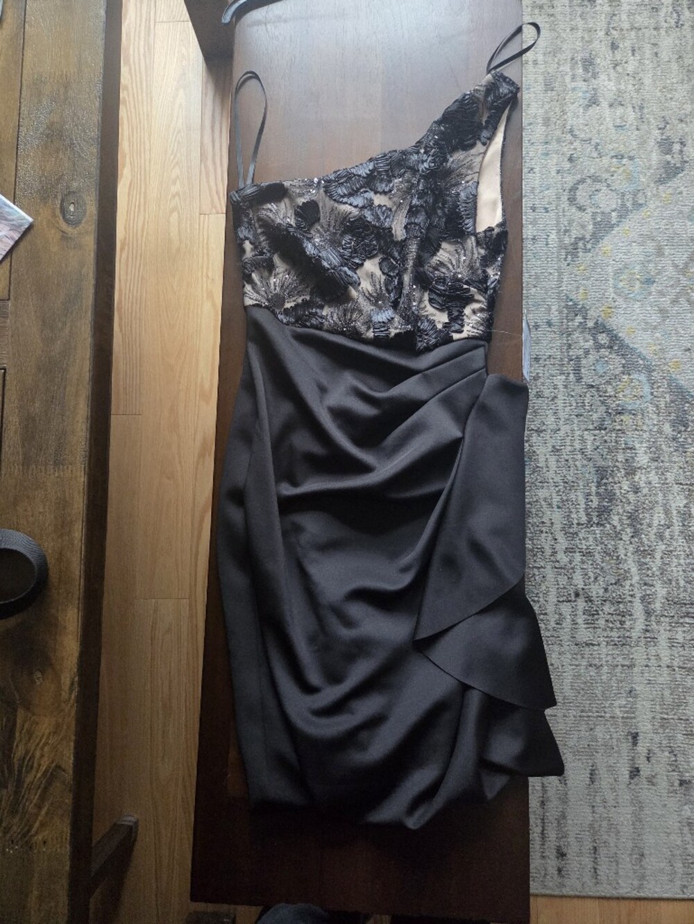 NWT! Betsy & Adam Black Midi One-Shoulder Neckline Dress